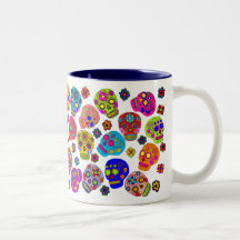 Cráneos mexicanos del azúcar del arte popular tazas de café