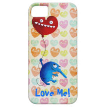 Criatura linda azul con el globo del corazón iPhone 5 Case-Mate coberturas