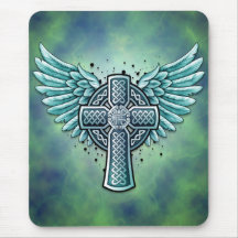 Cruz céltica con las alas (azules) alfombrilla de ratones