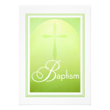 Cruz cristiana del bautismo en verde invitaciones personalizada