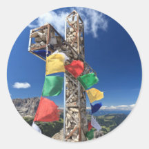cruz de la montaña con las banderas pegatina
