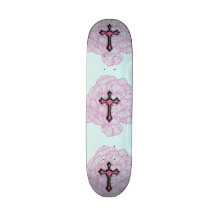Cruz floral rosada y blanca de moda tabla de patinar