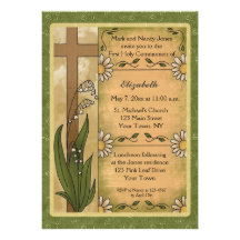 Cruz, lirios, invitación religiosa de las margarit