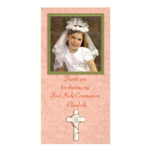 Cruz religiosa del blanco del melocotón tarjetas con fotos personalizadas