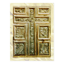 Cruz tallada en puerta de la iglesia tarjetas postales