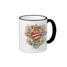 Cruz y corazón del cáncer de pulmón tazas de café