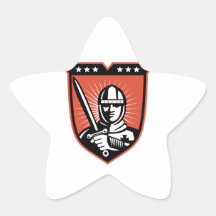 Cruzado del caballero con el escudo de la espada colcomanias forma de estrellaes personalizadas