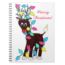 Cuaderno espiral de las luces de navidad del reno