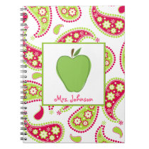 Cuaderno rosado y verde de Apple verde de Paisley  cuadernos