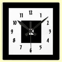 Cuadrados blancos y negros reloj de pared