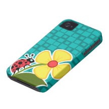 Cuadrados de la turquesa; Mariquita iPhone 4 Protector