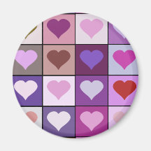 Cuadrados púrpuras y rosados del corazón iman para frigorífico
