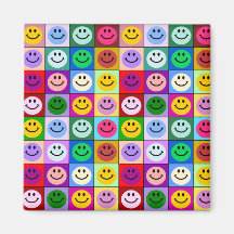 Cuadrados sonrientes de la cara del arco iris imán para frigorifico