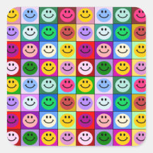 Cuadrados sonrientes de la cara del arco iris calcomanía cuadrada personalizada