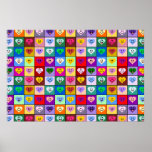 Cuadrados sonrientes de los corazones del arco iri poster