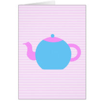 Cuadro rosado y azul de la tetera felicitación