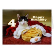 Cuarto gatito del cumpleaños con el tigre del jugu tarjeta
