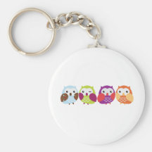 Cuatro búhos coloridos llavero personalizado