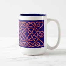 Cuatro calienta rojo del nudo en azul taza