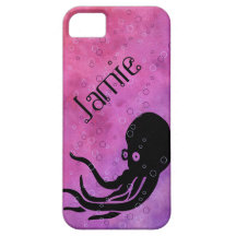 cubiertas ROSADAS negras del iphone del pulpo/del  iPhone 5 Case-Mate Protector