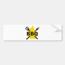 Cubiertos del Bbq con el icono de las llamas Pegatina De Parachoque