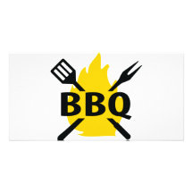 Cubiertos del Bbq con el icono de las llamas Tarjeta Con Foto Personalizada