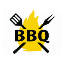 Cubiertos del Bbq con el icono de las llamas Postal