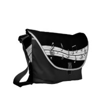 Cuenta blanco y negro gris de las notas musicales bolsa de mensajeria 