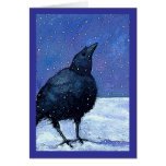 Cuervo en nieve: Arte: Invierno: Púrpura, negro, b Felicitaciones