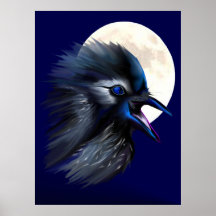 Cuervo maníaco con el poster de la luna