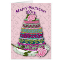 CUMPLEAÑOS - 100o - ROSAS EN LA TORTA ADORNADA Tarjeton