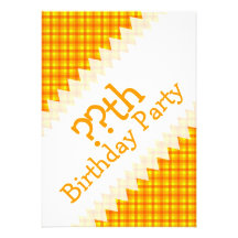 Cumpleaños a cuadros retro amarillo-naranja y rojo invitacion personal 