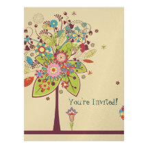 cumpleaños colorido de la dicha del árbol de la fl invitación personalizada