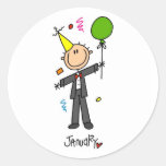 Cumpleaños de enero del muchacho etiqueta redonda