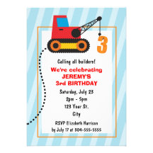 Cumpleaños de la grúa de construcción 3ro invitacion personalizada