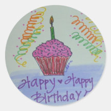 Cumpleaños de la magdalena etiqueta redonda