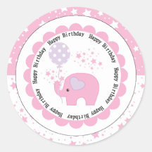Cumpleaños de los chicas del elefante rosado y del pegatinas  