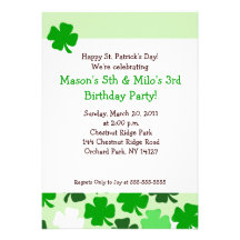 Cumpleaños del DÍA 5x7 del ST PATRICKS de los TRÉB Invitaciones Personalizada