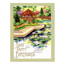 Cumpleaños del jardín de flores del vintage postal
