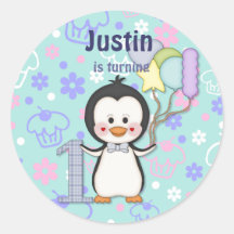 Cumpleaños del muchacho de Cutie- del pingüino pri Etiqueta Redonda
