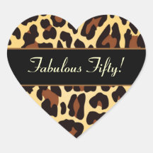 Cumpleaños fabuloso 50 del leopardo negro del oro calcomanía de corazón