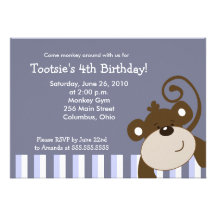 Cumpleaños feliz de la diversión 5x7 del mono de B Invitaciones Personalizada
