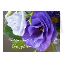 Cumpleaños-Hija feliz/flores púrpuras Tarjetón