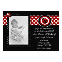 Cumpleaños Inviation de la foto de la mariquita Invitaciones Personalizada