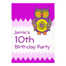 Cumpleaños psicodélico púrpura del búho invitación personalizada