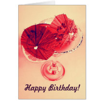 Cumpleaños retro de los paraguas rojos del cóctel  tarjetas