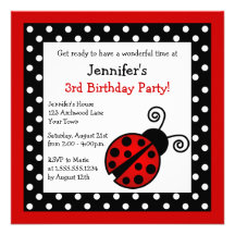 Cumpleaños rojo de la mariquita - lunares blancos  invitación