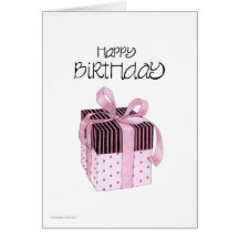 Cumpleaños rosado y negro del regalo tarjetón