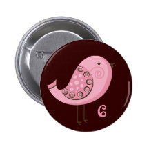 Cumpleaños y edad retros rosados del pájaro pins
