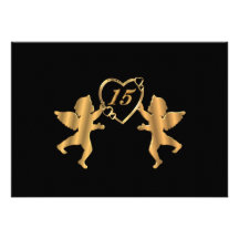 Cupids del oro de Quinceanera en el negro para el  Anuncios Personalizados